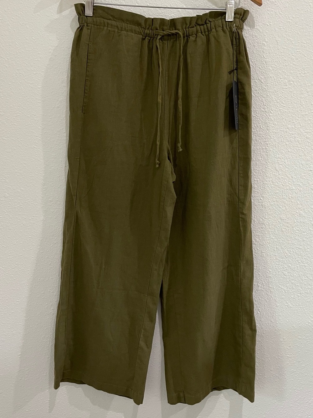 Rachel Zoe Wide Leg Linen Blend Pants Boho Beach Coastal Casual Green Comfort